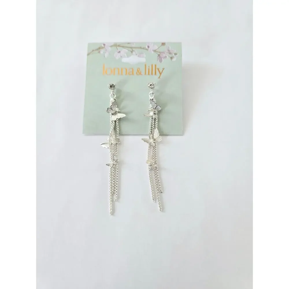 Lonna & Lilly Silver Chain Butterfly Earrings New
